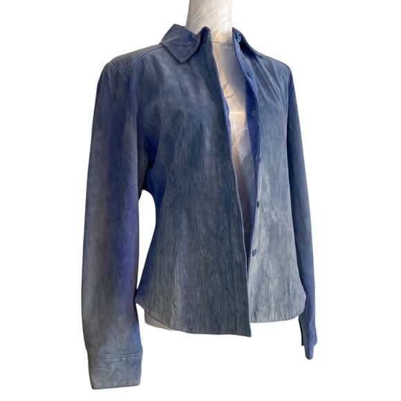 Vintage Saguaro Powder Blue 100% Suede Western Fitted Shirt Jacket Size Medium - Picture 3 of 16